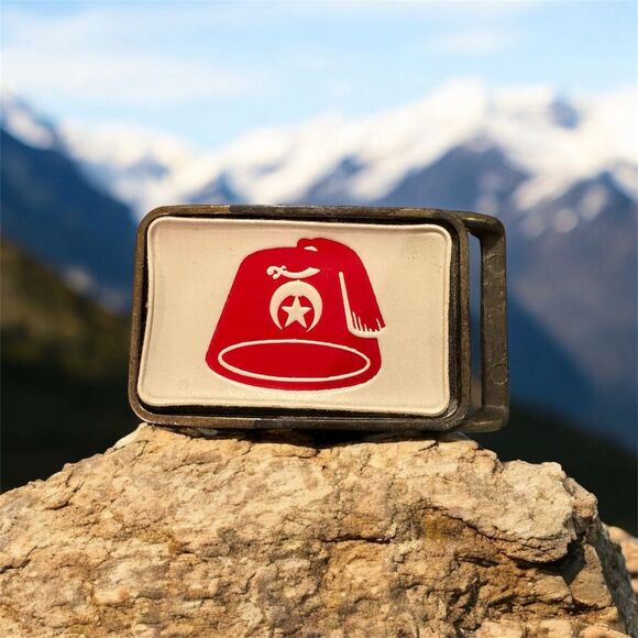 Vintage Red Shriners Hat Emblem Belt Buckle - Picture 1 of 4